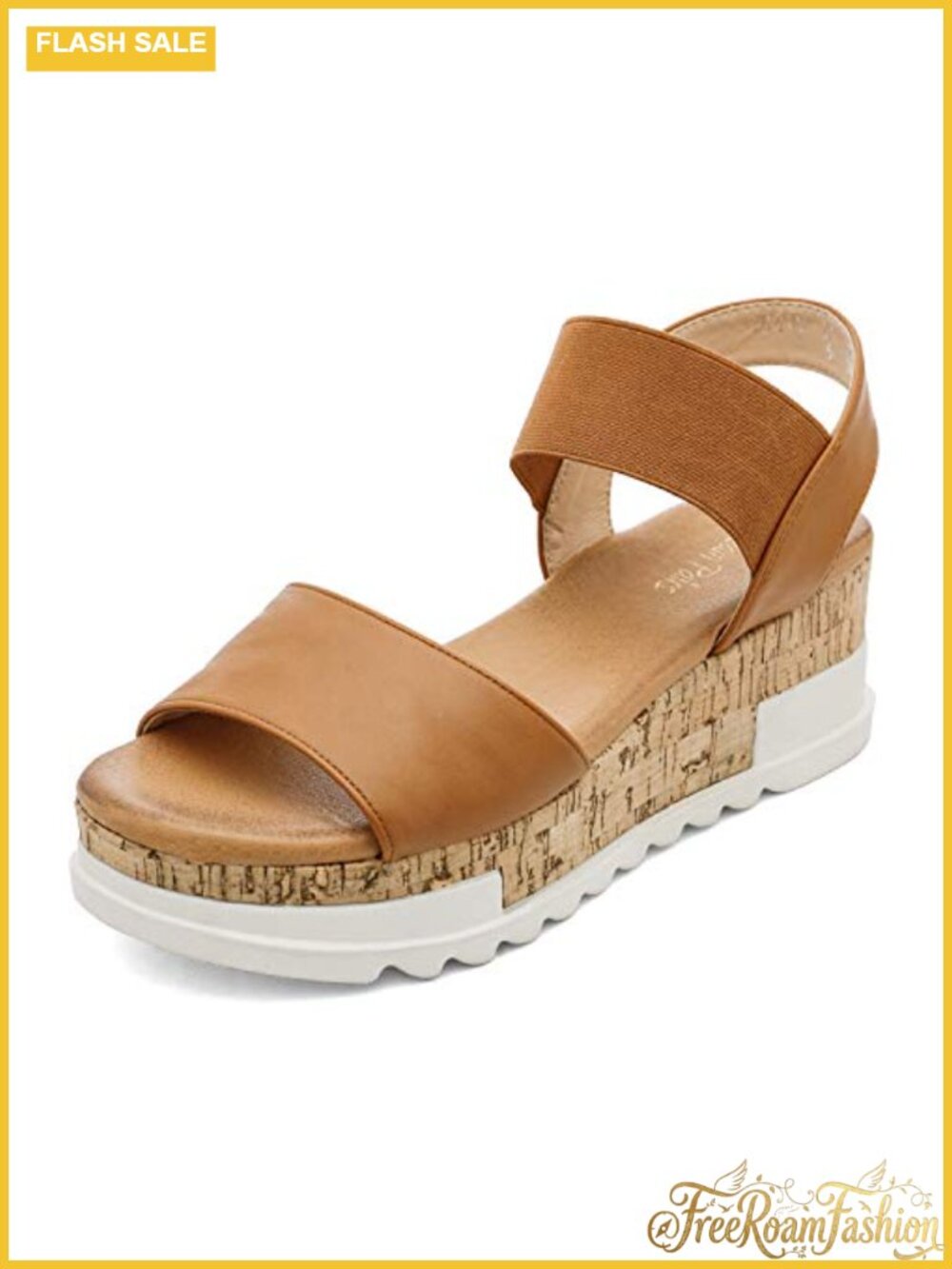 Women's Open Toe Platform Wedge Sandal Faux Leather Cushioned Elastic Strap